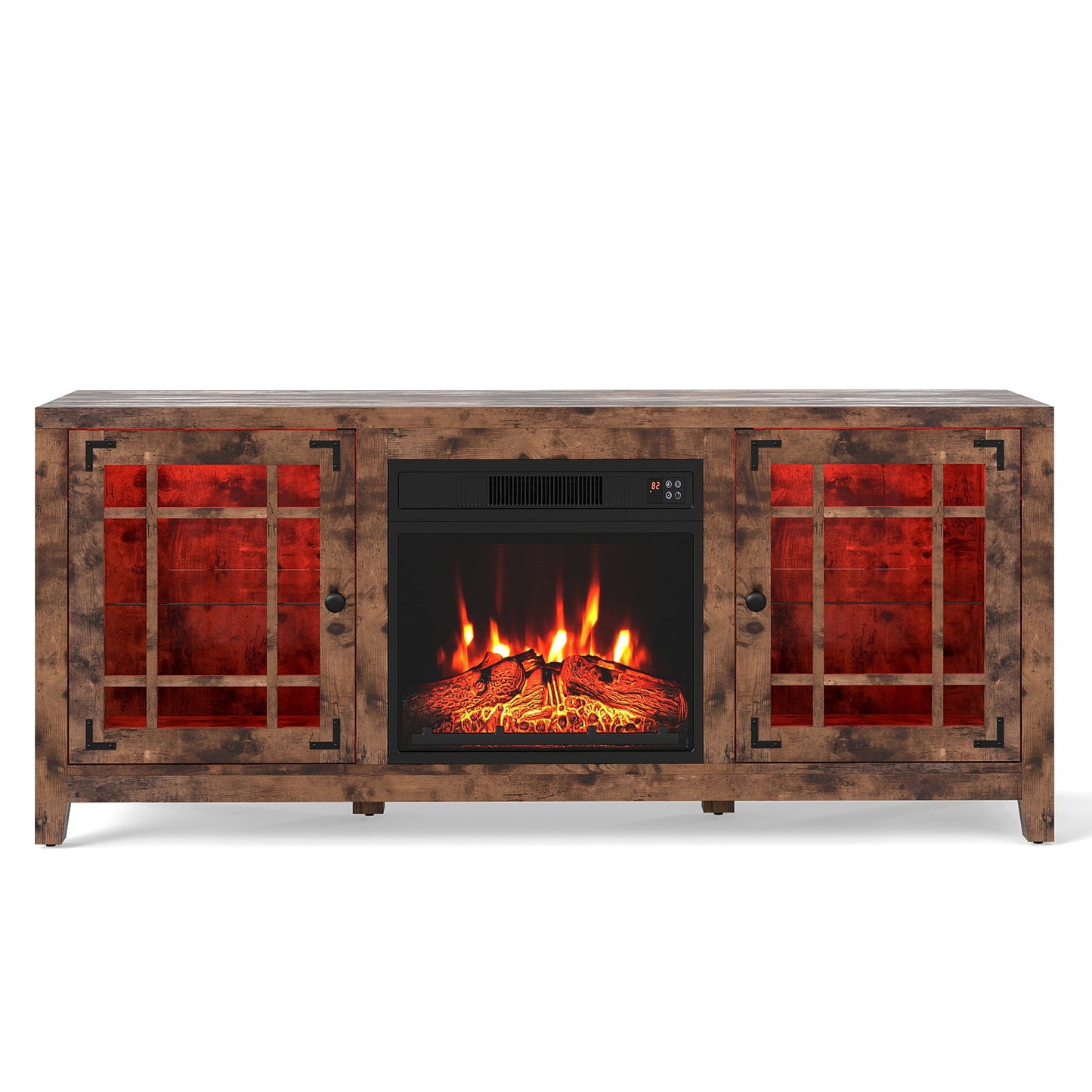 58" Fireplace TV Stand with LED Lights and 18" Electric Fireplace