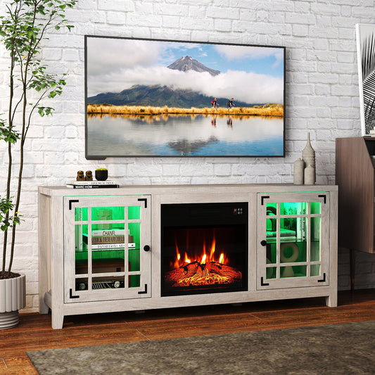 58" Fireplace TV Stand with LED Lights and 18" Electric Fireplace - Tampa Home & Garden Store