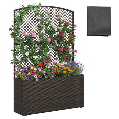 58 Inch Raised Garden Bed with Trellis and Wicker Planter Box