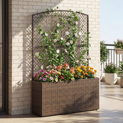 58 Inch Raised Garden Bed with Trellis and Wicker Planter Box
