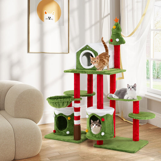 58 Inch Tall Cat Tree Tower Multi-level Pet Climbing and Jumping Tower Furniture with Condos - Tampa Home & Garden Store