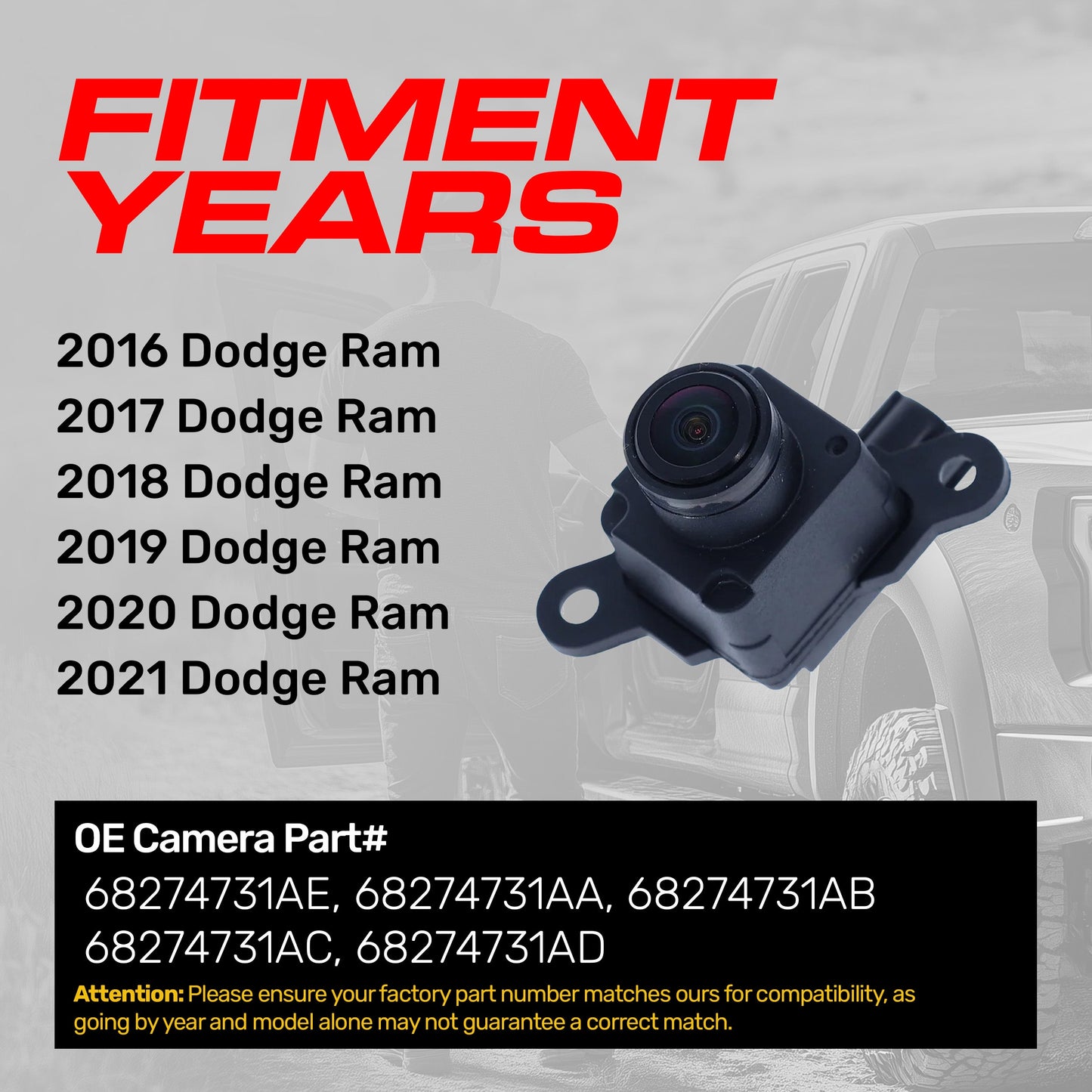 Dodge Ram OE backup camera Master Tailgaters OEM replacement part 68274731AA/AB/AC/AD/AE on Tampa Home & Garden Store