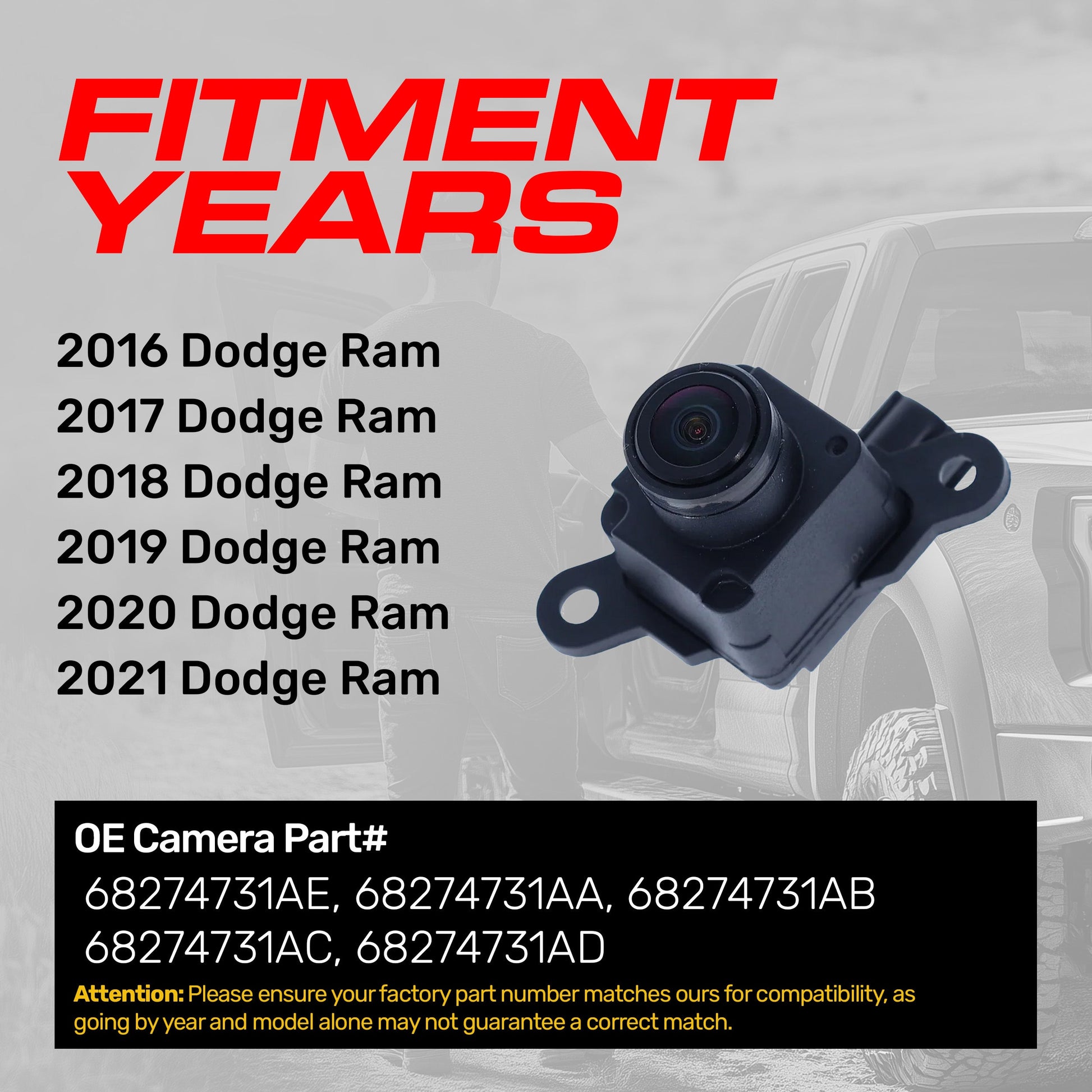 Dodge Ram OE backup camera Master Tailgaters OEM replacement part 68274731AA/AB/AC/AD/AE on Tampa Home & Garden Store