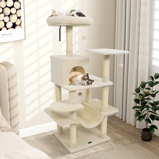 58" Multi-Level Cat Tree Soft Plush Cat Tower with Padded Top Perch - Tampa Home & Garden Store