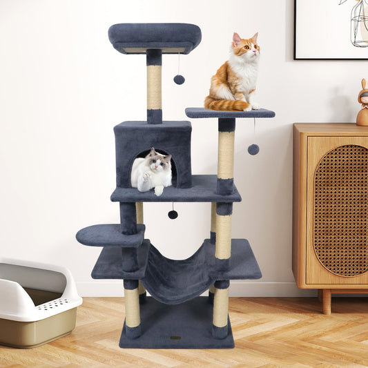 58" Multi-Level Cat Tree Soft Plush Cat Tower with Padded Top Perch - Tampa Home & Garden Store