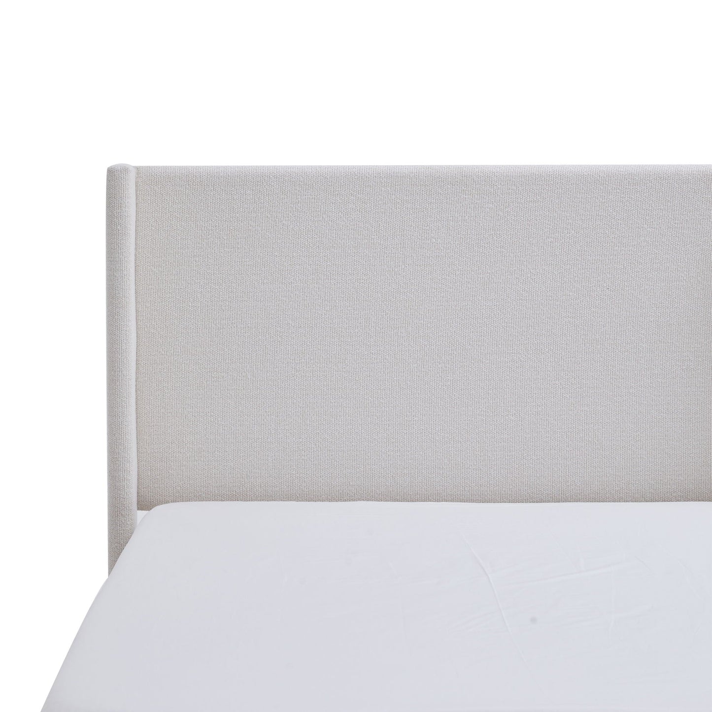Hosford minimalist upholstered wingback bed headboard in light gray fabric with wood base on Tampa Home & Garden Store