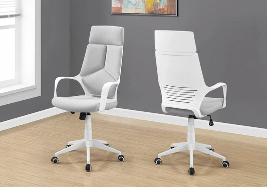 Two white ergonomic swivel chairs with adjustable height and armrests, modern design on Tampa Home & Garden Store