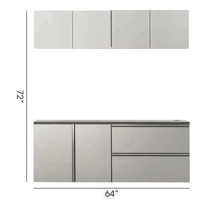 Metallic gray garage cabinet set with deep storage, 64 in wide, four-door upper unit on Tampa Home & Garden Store