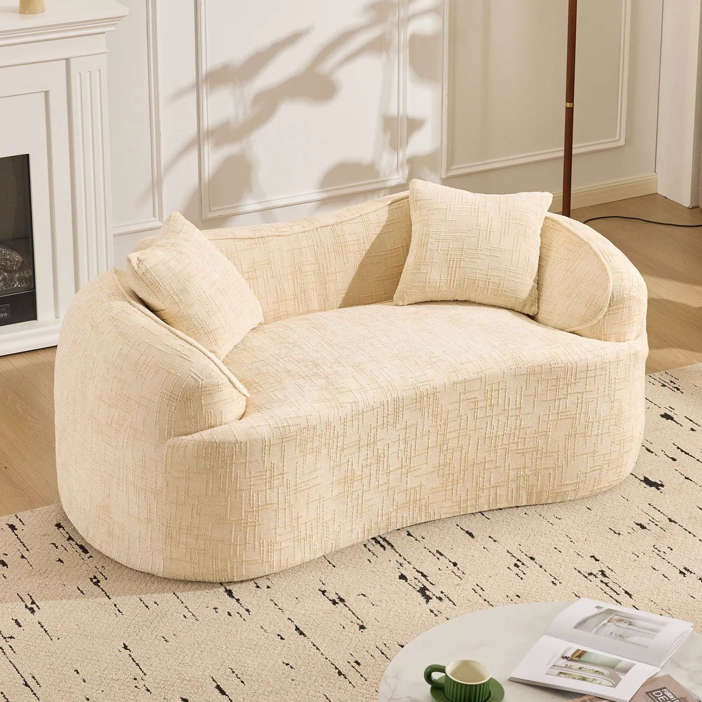 Curved 2 Person Sofa with Armrests and Pillows