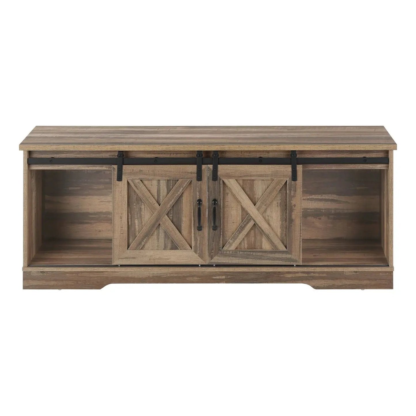 Farmhouse TV Stand Sliding Barn Doors Storage