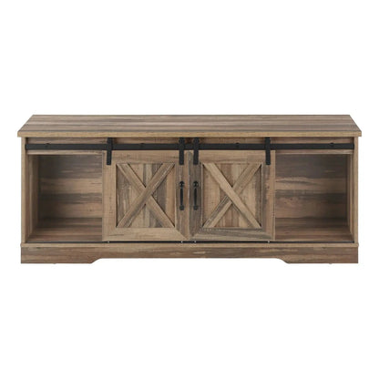 Farmhouse TV Stand Sliding Barn Doors Storage