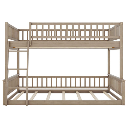 Bunk bed with ladder and guardrails by HouseOfZazla in natural wood finish on Tampa Home & Garden Store