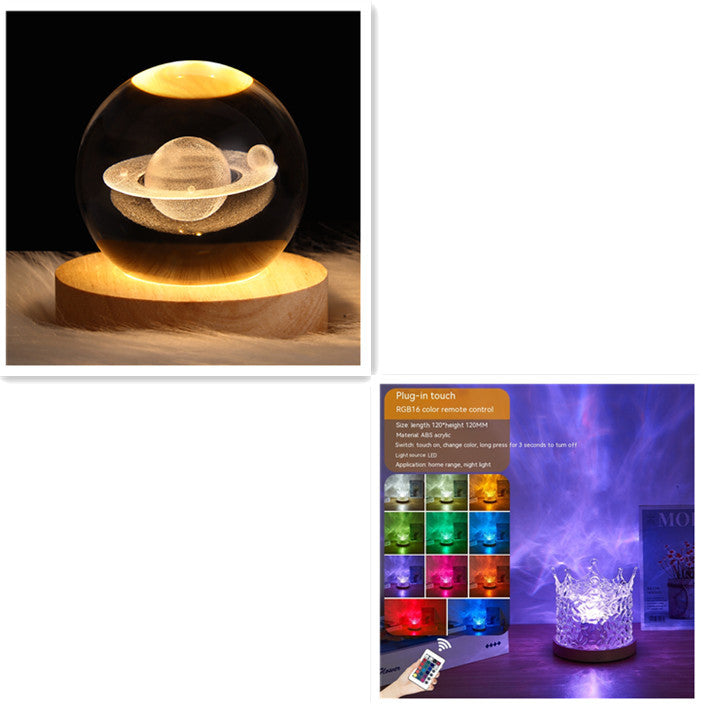 LED water ripple night light in crystal globe with rotating projection and USB 16 colors on Tampa Home & Garden Store