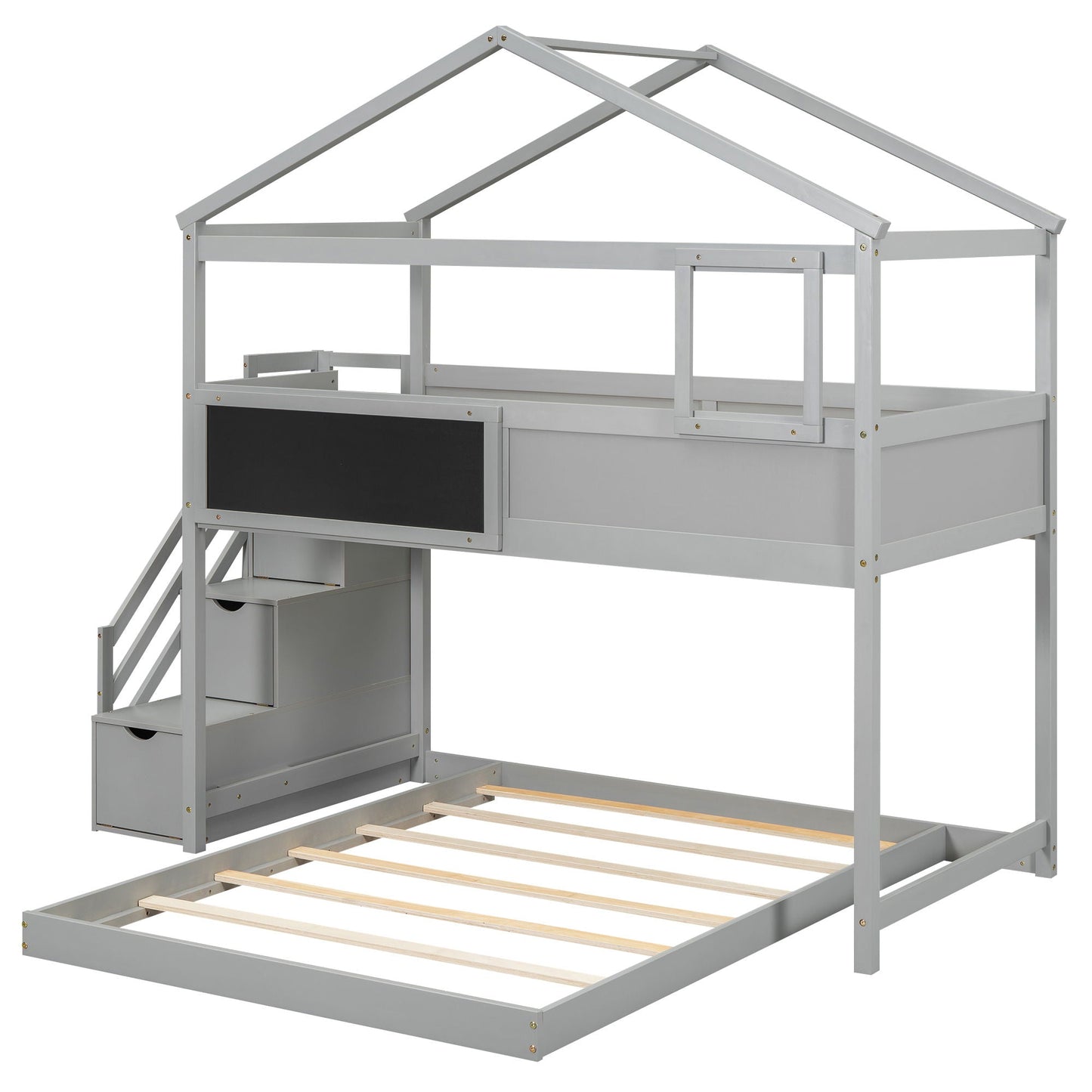 House style bunk bed with storage staircase and board, gray metal frame by HouseOfZazla on Tampa Home & Garden Store