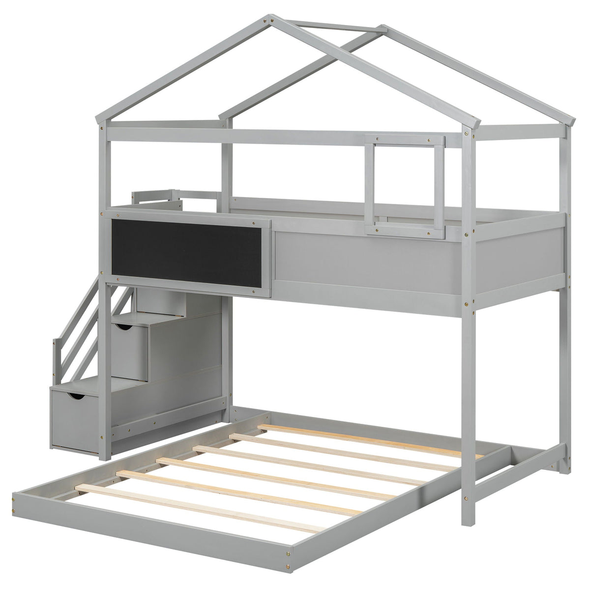 House style bunk bed with storage staircase and board, gray metal frame by HouseOfZazla on Tampa Home & Garden Store