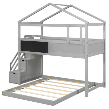 House style bunk bed with storage staircase and board, gray metal frame by HouseOfZazla on Tampa Home & Garden Store