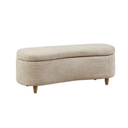 Flip Top Storage Bench beige fabric with tapered legs and soft close hinges on Tampa Home & Garden Store
