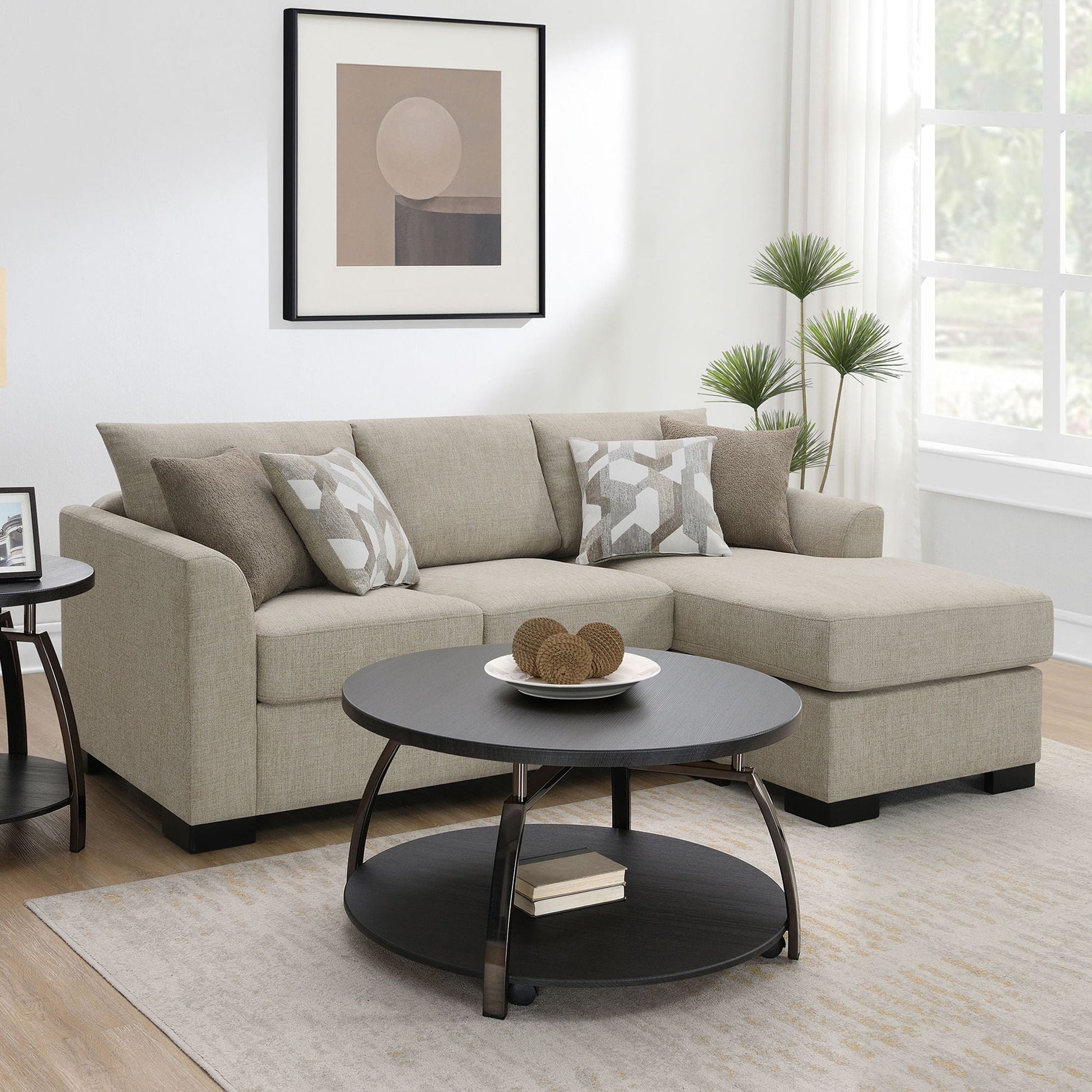 Pacheco sleeper sectional chaise sofa beige fabric by HouseOfZazla in living room on Tampa Home & Garden Store