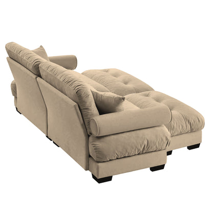 Modern 2-piece sectional sofa with ottoman in beige fabric, featuring round bolster armrests on Tampa Home & Garden Store