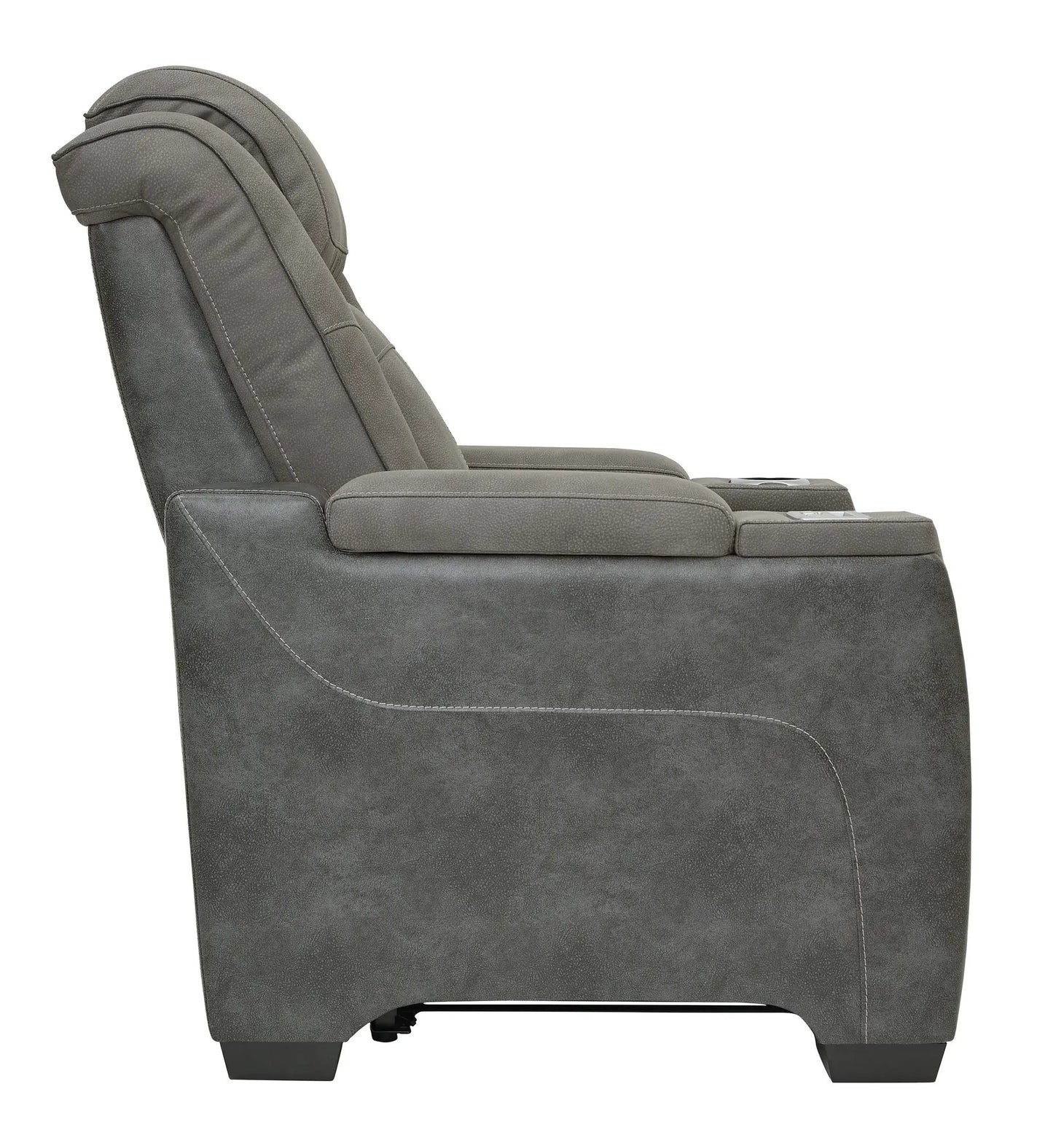 Next-Gen Durapella power recliner with adjustable headrest in gray upholstery on Tampa Home & Garden Store