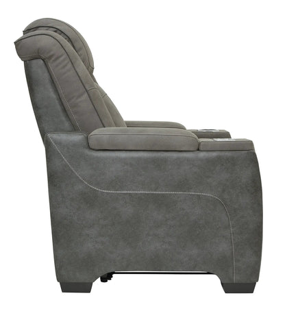 Next-Gen Durapella power recliner with adjustable headrest in gray upholstery on Tampa Home & Garden Store