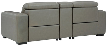 Correze Power Reclining Sectional by Unique Piece Furniture, gray leather with plush cushions on Tampa Home & Garden Store