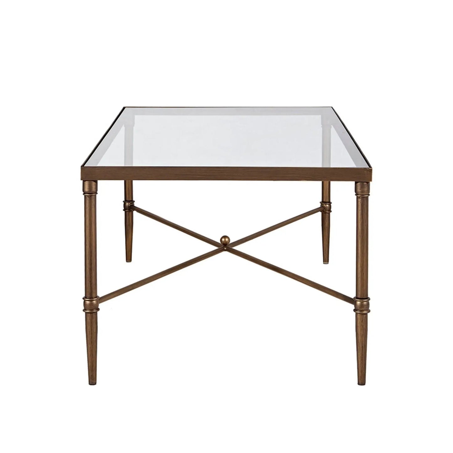Bronze Metal Coffee Table with Tempered Glass Top