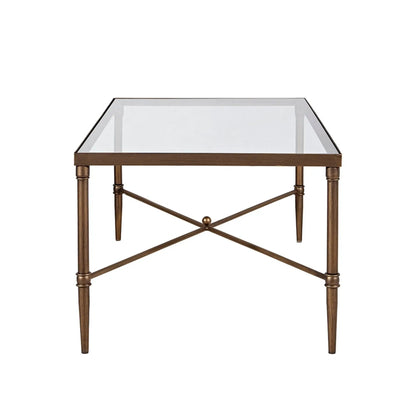 Bronze Metal Coffee Table with Tempered Glass Top