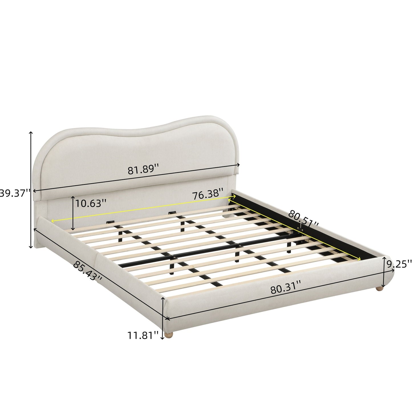 Upholstered Platform Bed with Curved Headboard