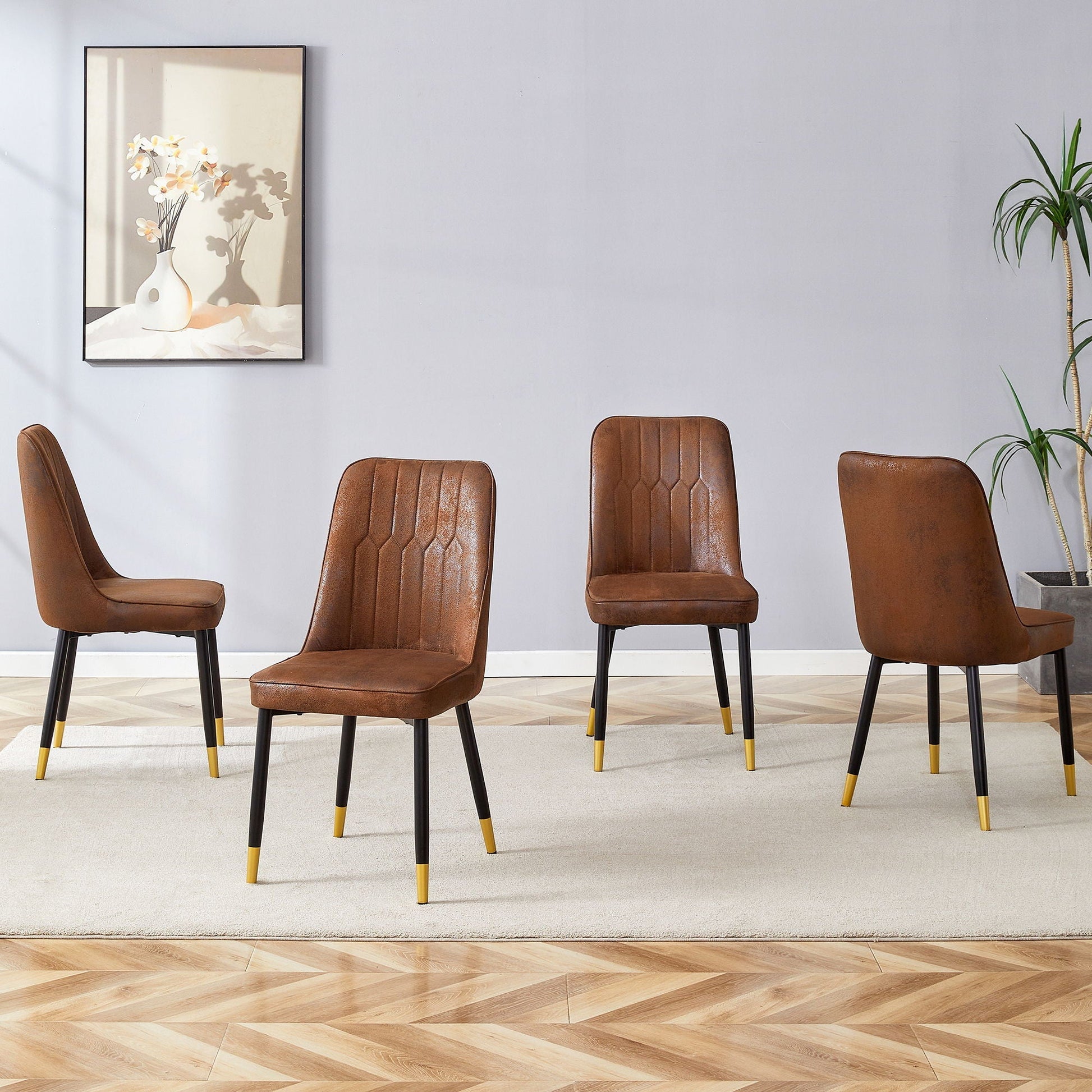 Modern chair with metal legs, brown leather upholstery, set of 5 by HouseOfZazla on Tampa Home & Garden Store