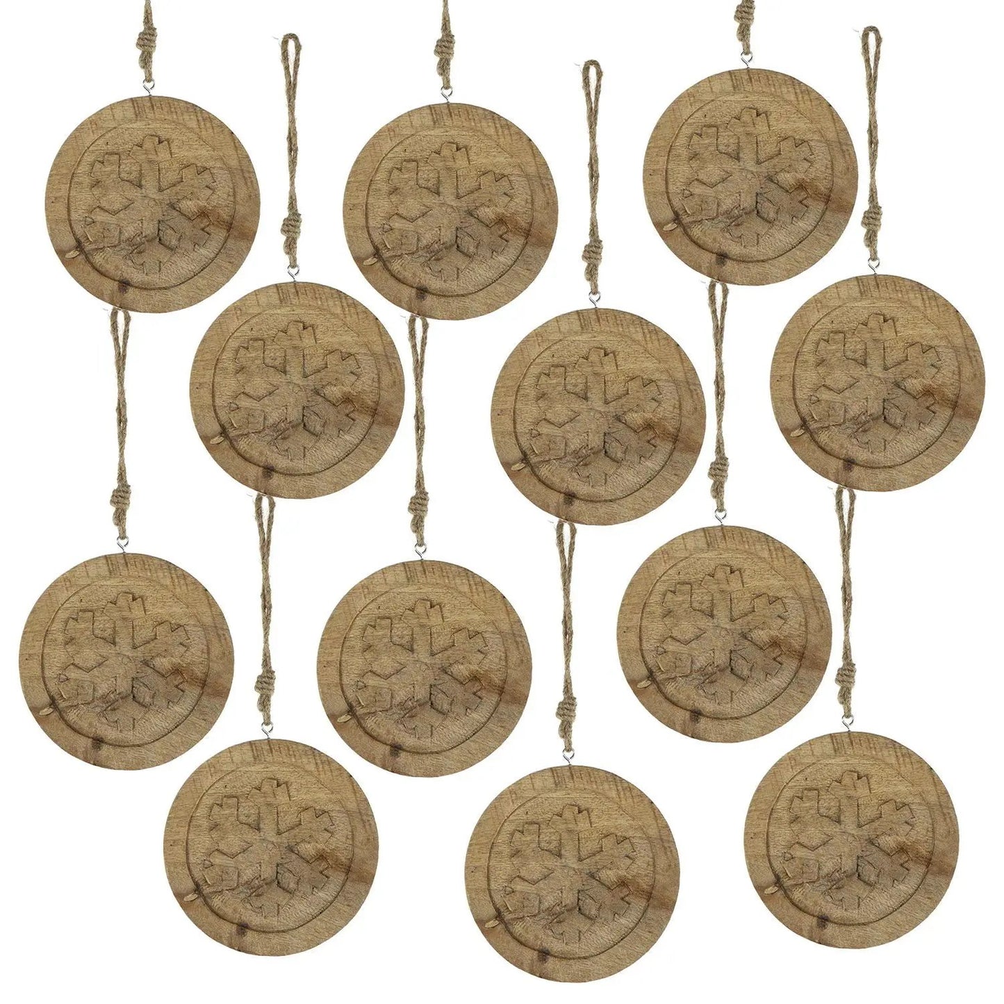 Wooden Snowflake Hanging Ornaments Set of 12