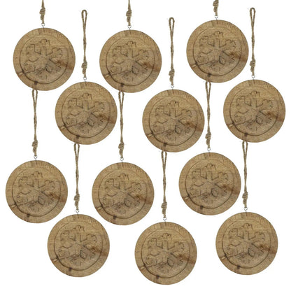 Wooden Snowflake Hanging Ornaments Set of 12