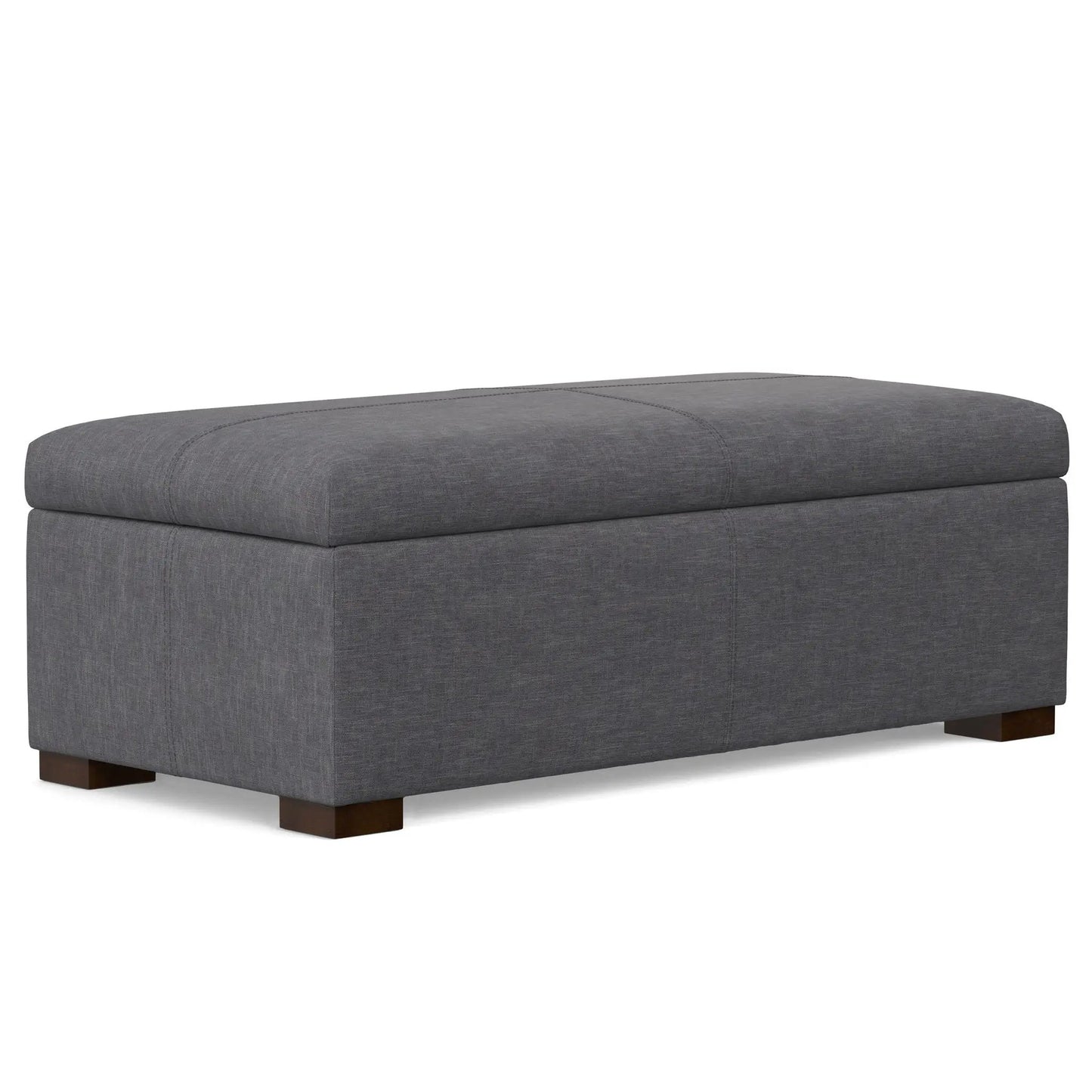 Gabbie storage ottoman gray upholstered fabric with tufted top and dark wood legs on Tampa Home & Garden Store