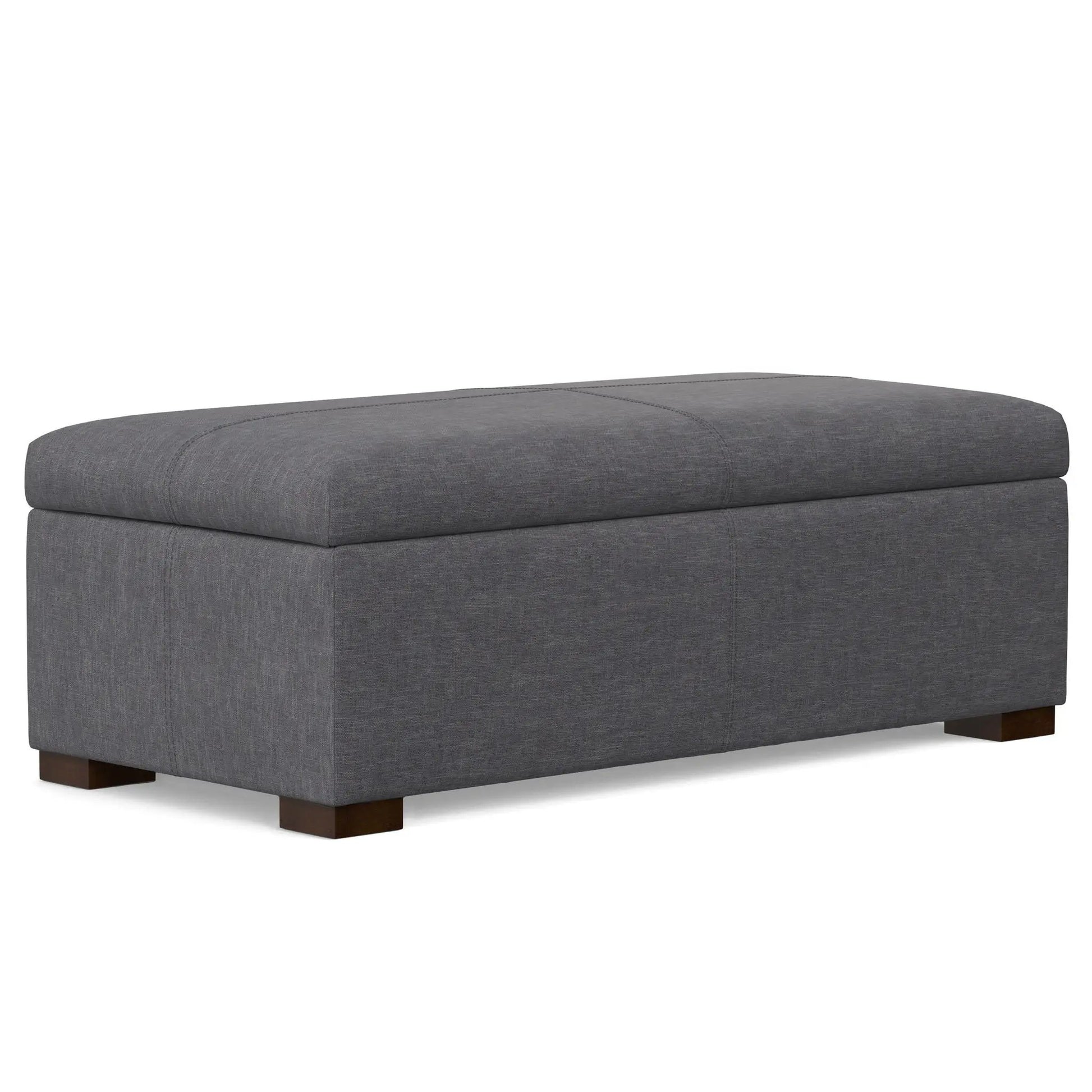 Gabbie storage ottoman gray upholstered fabric with tufted top and dark wood legs on Tampa Home & Garden Store