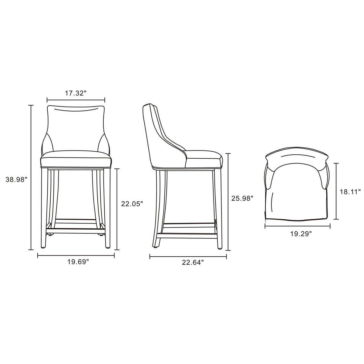 Shubert Counter Stool by HouseOfZazla; counter-height upholstered seat, curved back, wooden legs on Tampa Home & Garden Store