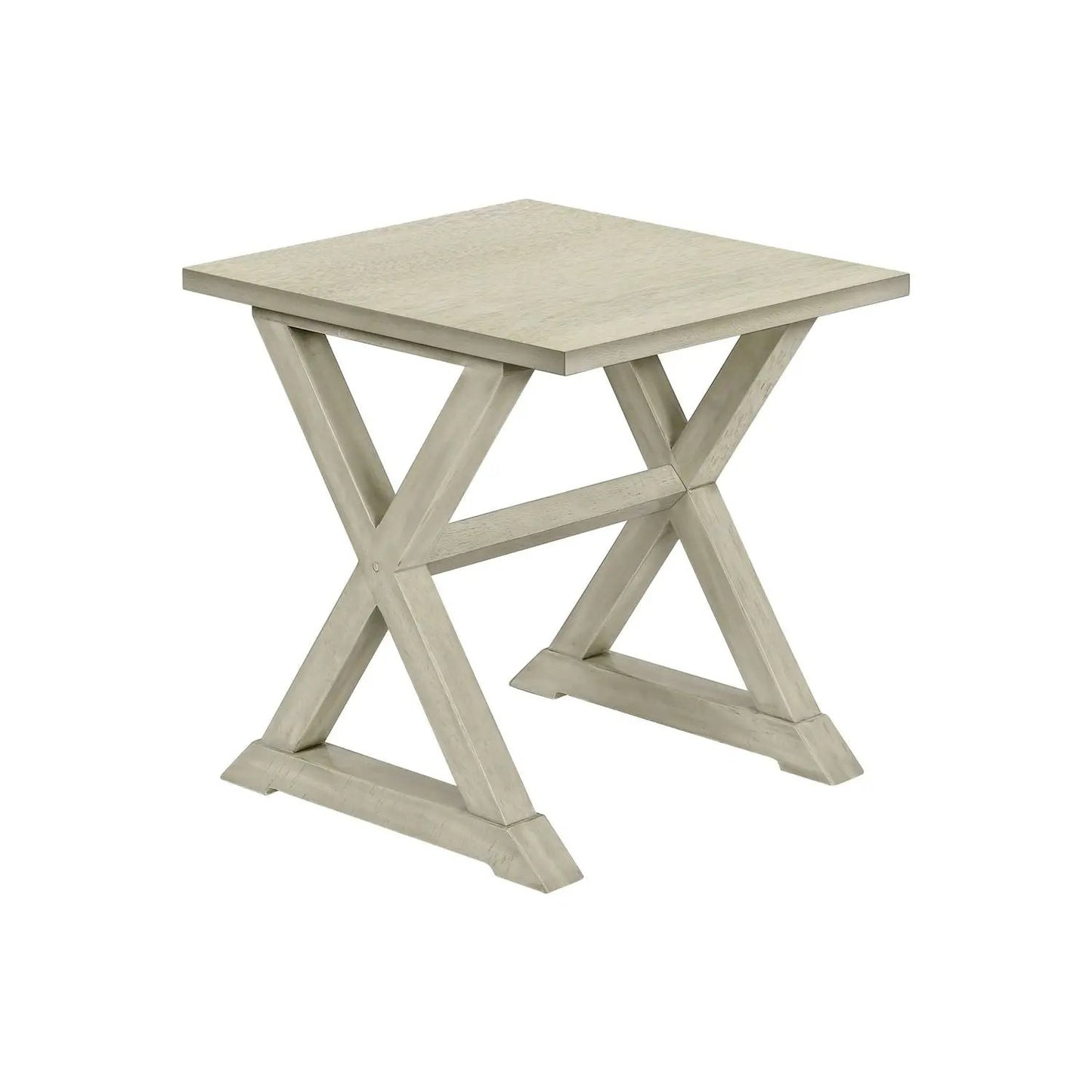 Compact Accent End Table square top, lightwashed wood finish with X-shaped crossed legs on Tampa Home & Garden Store