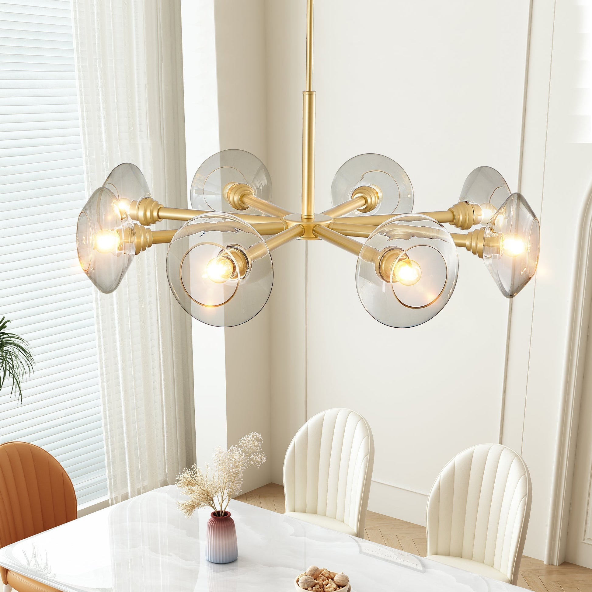 36in Modern Gold 8-Light Sputnik Chandelier with Clear Glass Shades by HouseOfZazla on Tampa Home & Garden Store