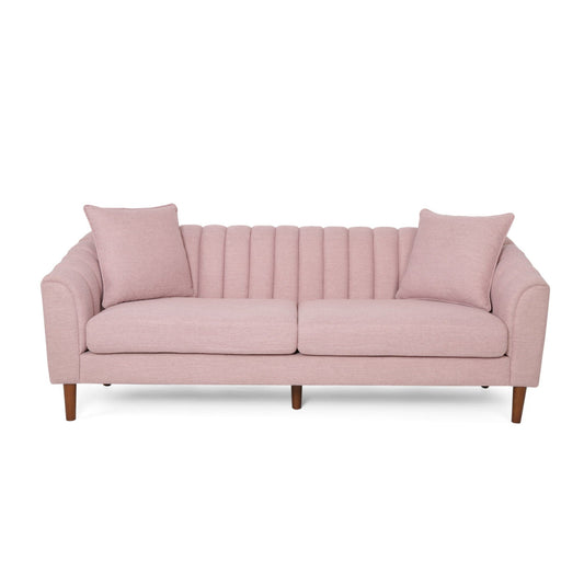 Contemporary 3 Seater Sofa pink tufted fabric with wooden legs HouseOfZazla on Tampa Home & Garden Store