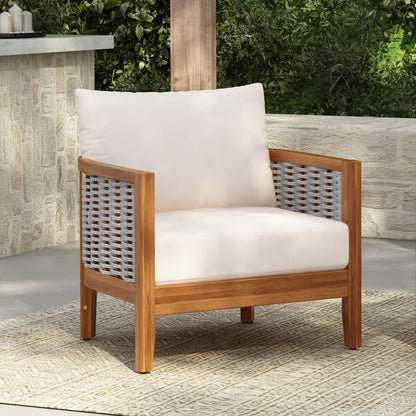 Outdoor Tub Armchair with Woven Rope and Acacia