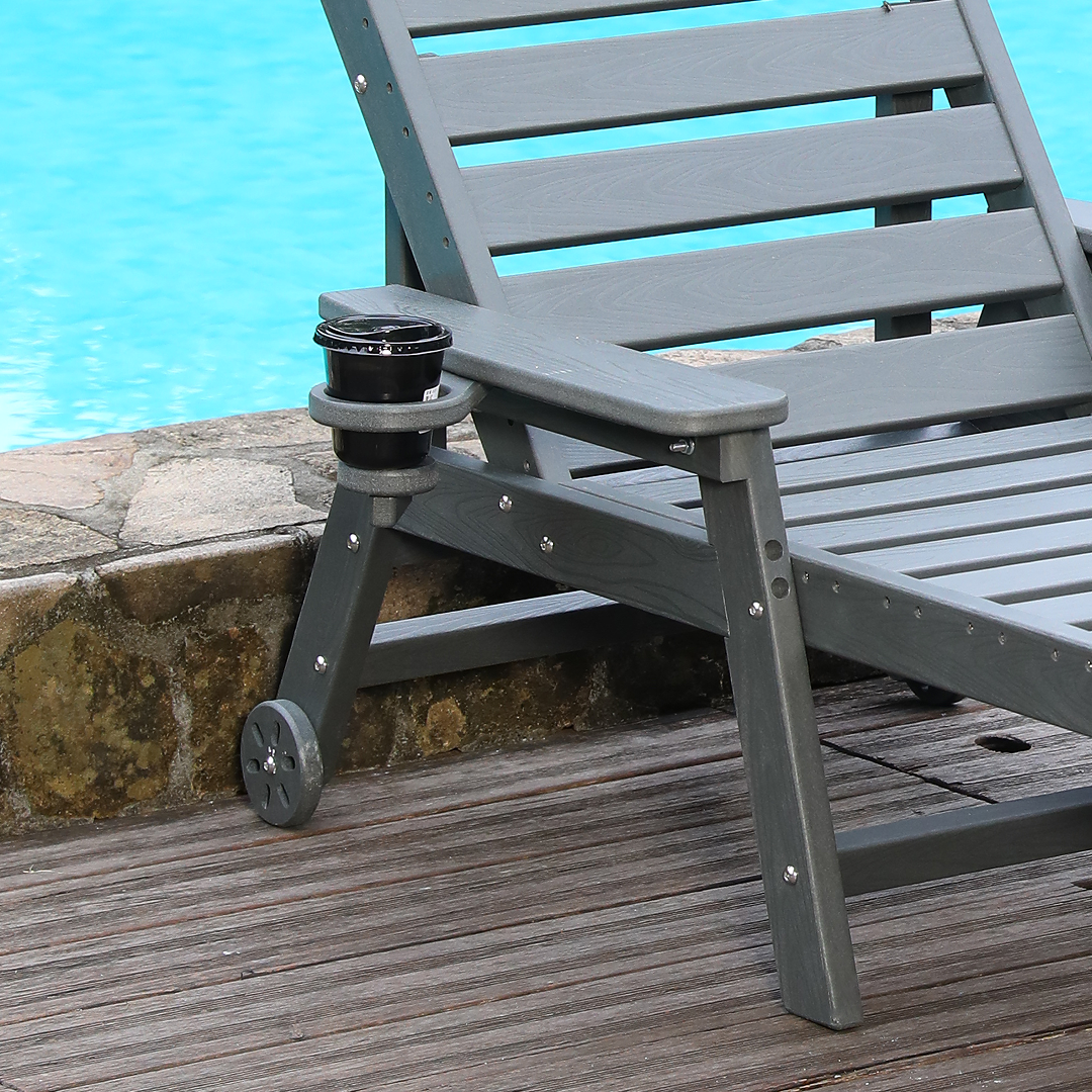 HDPE outdoor chaise lounge chair by HouseOfZazla with adjustable backrest, gray, cup holder on Tampa Home & Garden Store