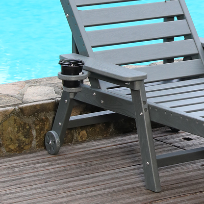 HDPE outdoor chaise lounge chair by HouseOfZazla with adjustable backrest, gray, cup holder on Tampa Home & Garden Store