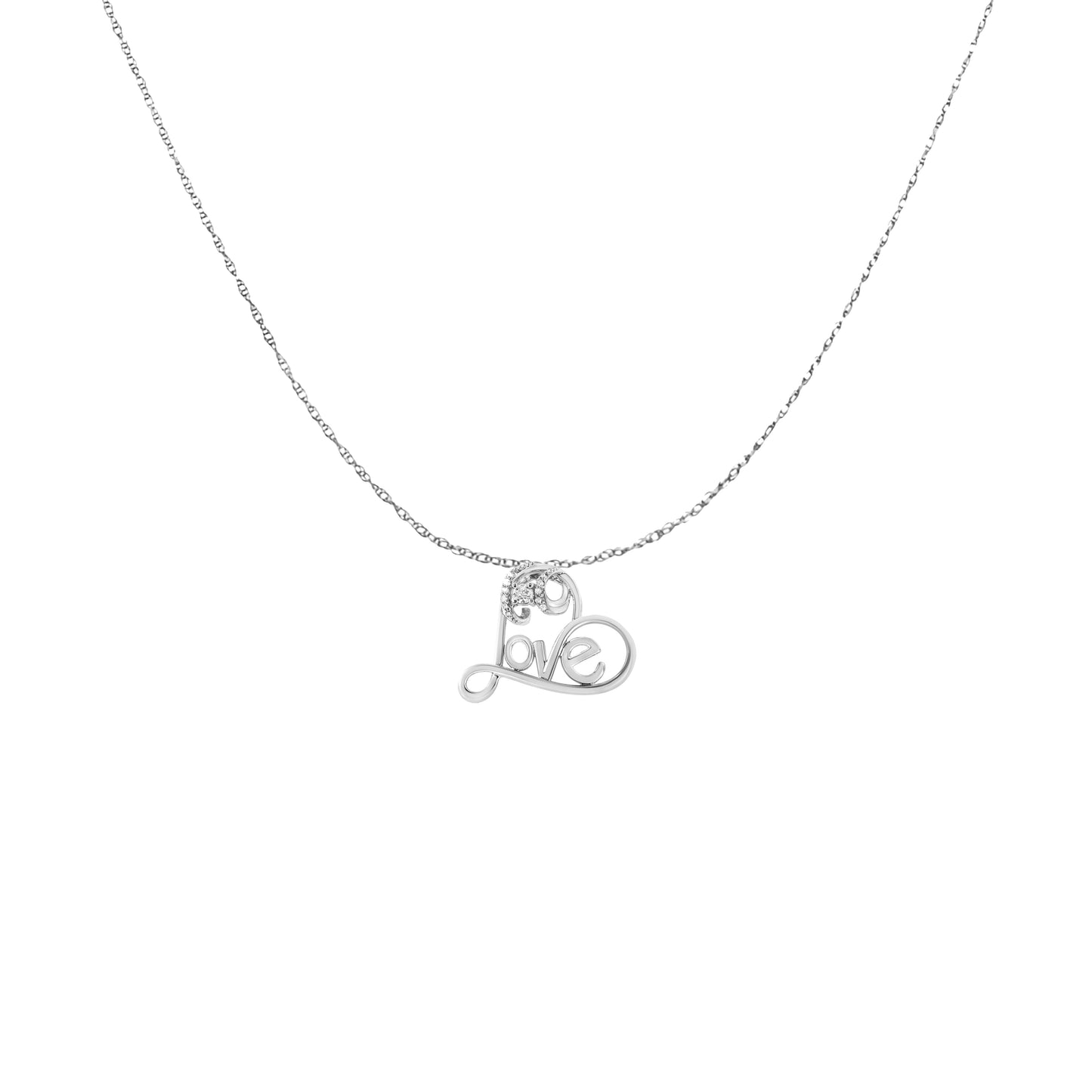 Sterling Silver open heart pendant with Love script and 1/6 cttw diamonds on an 18-inch chain on Tampa Home & Garden Store