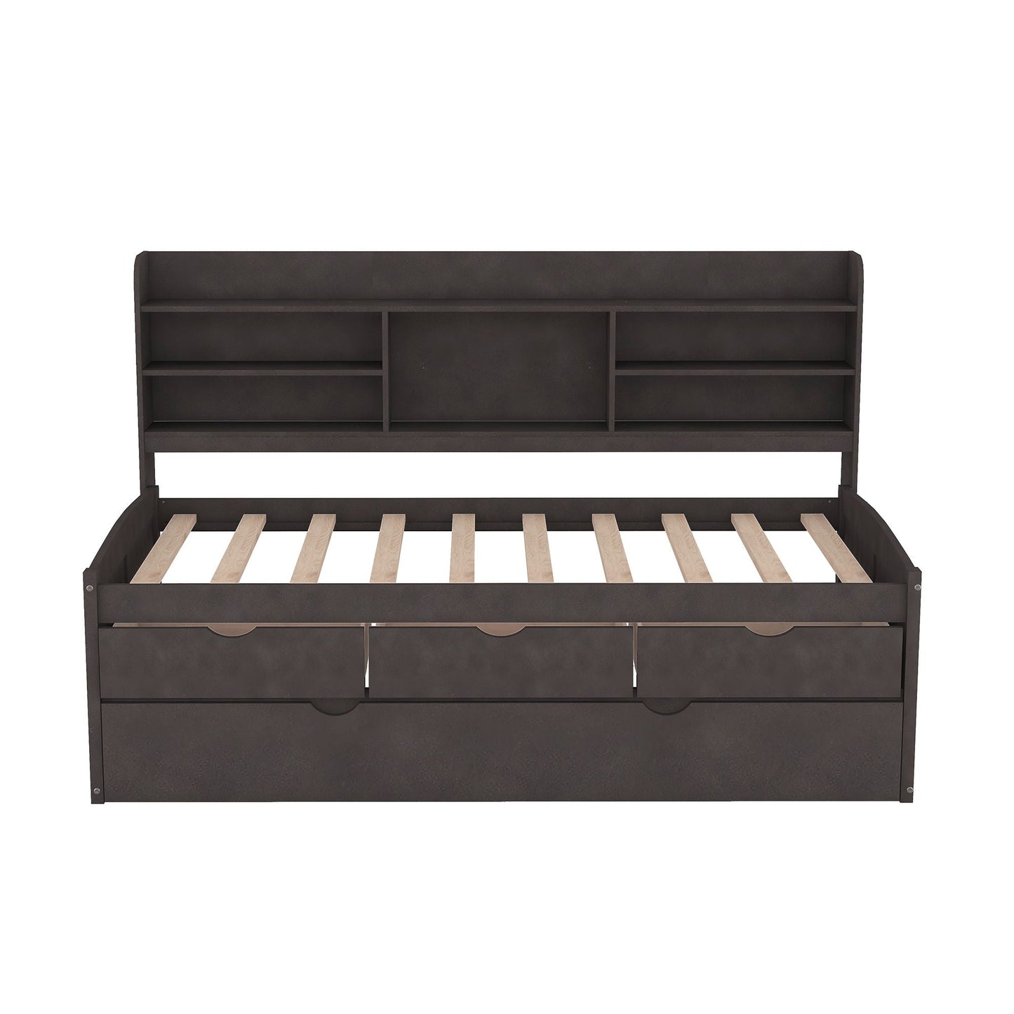 Captain Bed with Built-In Bookshelves and Trundle, dark espresso by HouseOfZazla on Tampa Home & Garden Store