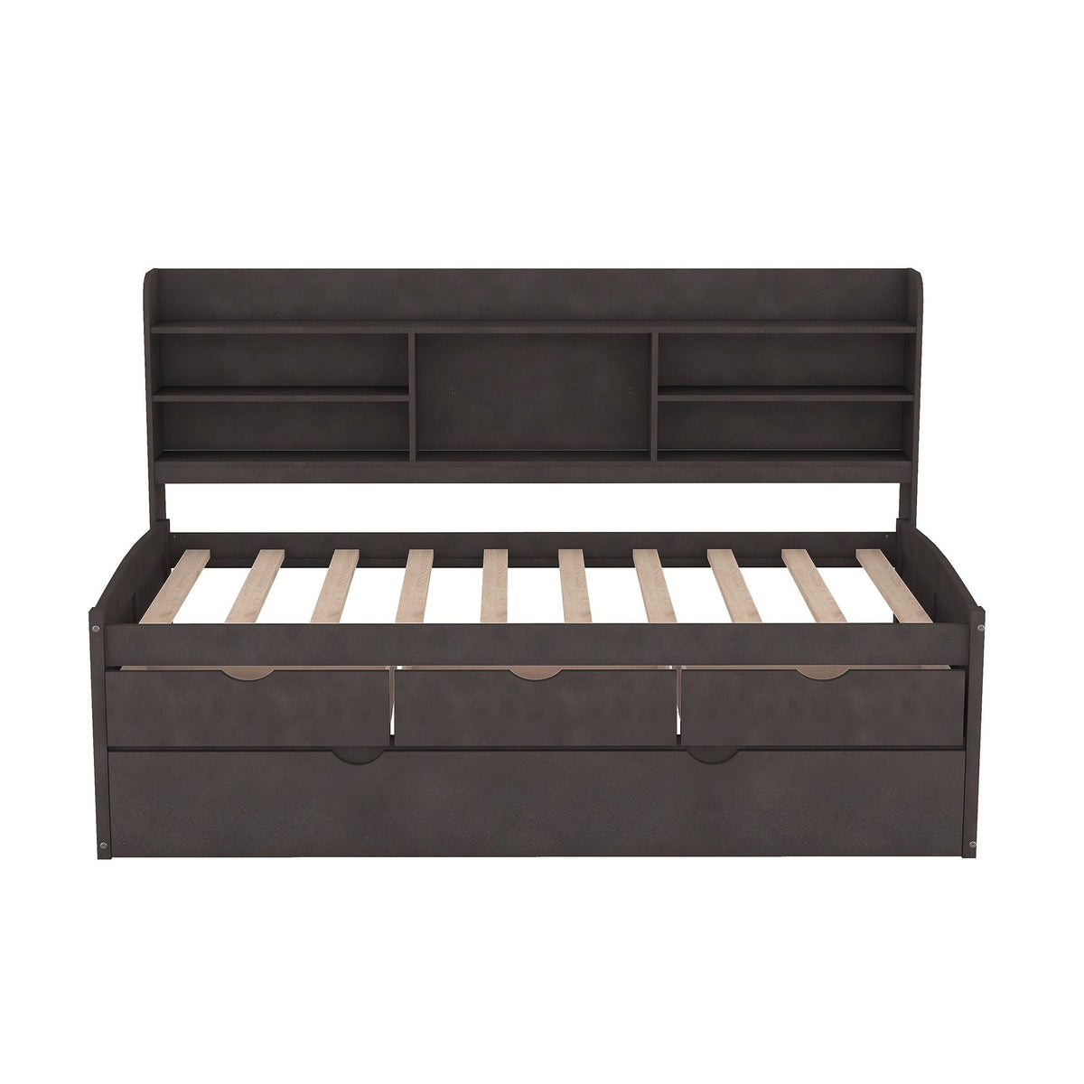 Captain Bed with Built-In Bookshelves and Trundle, dark espresso by HouseOfZazla on Tampa Home & Garden Store