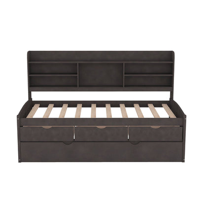 Captain Bed with Built-In Bookshelves and Trundle, dark espresso by HouseOfZazla on Tampa Home & Garden Store