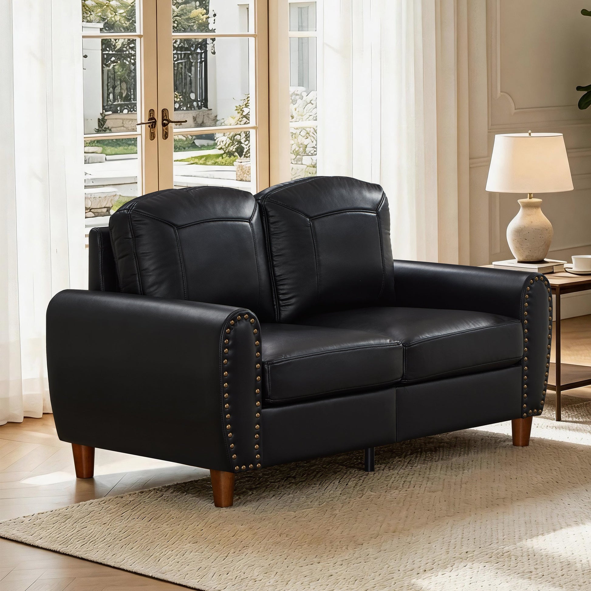 59in faux leather loveseat by HouseOfZazla, black upholstery with nailhead trim on Tampa Home & Garden Store