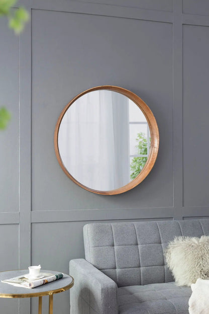 Round Wood Mirror Wall Mounted Home Decor