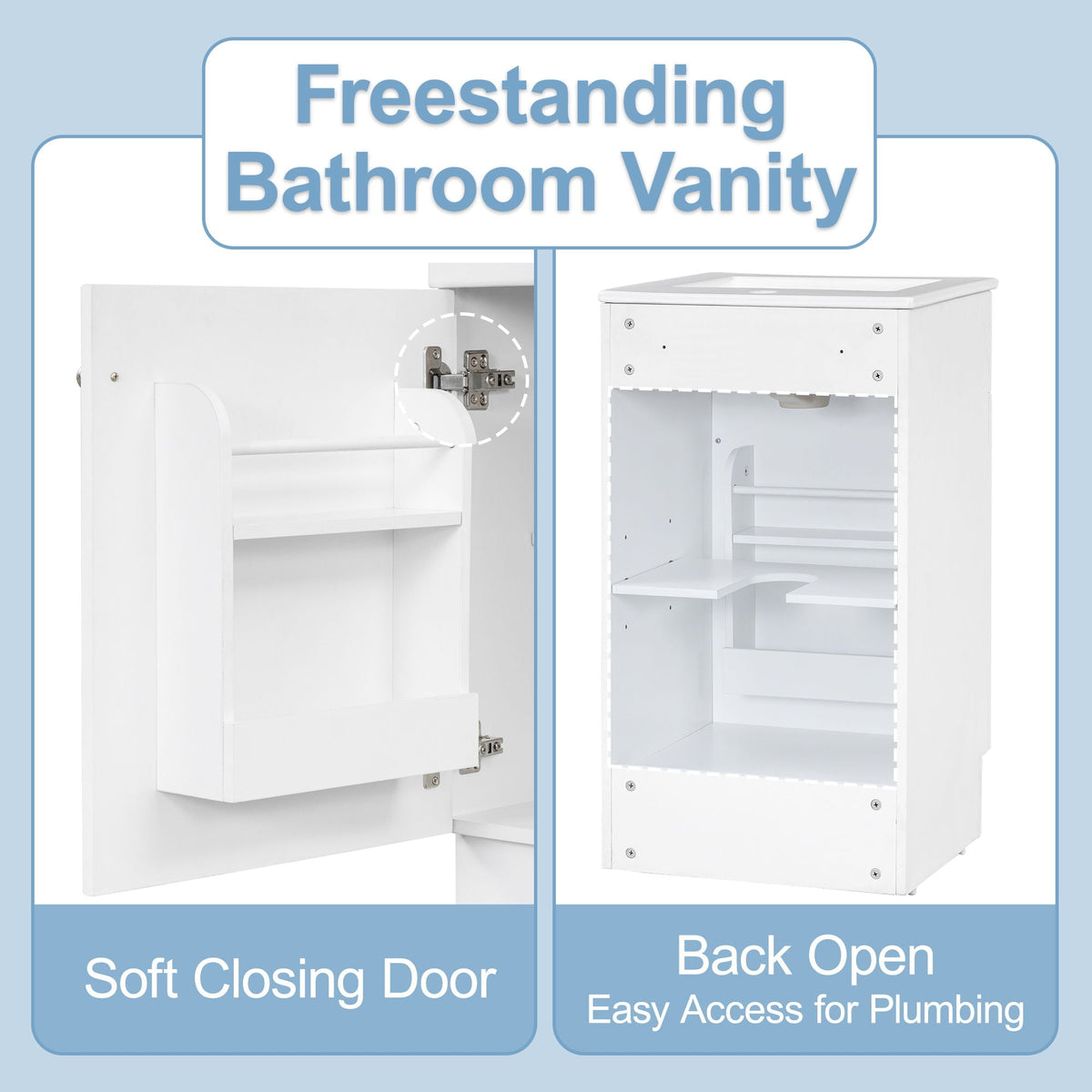 Bathroom vanity with sink by HouseOfZazla, white finish, adjustable shelf on Tampa Home & Garden Store