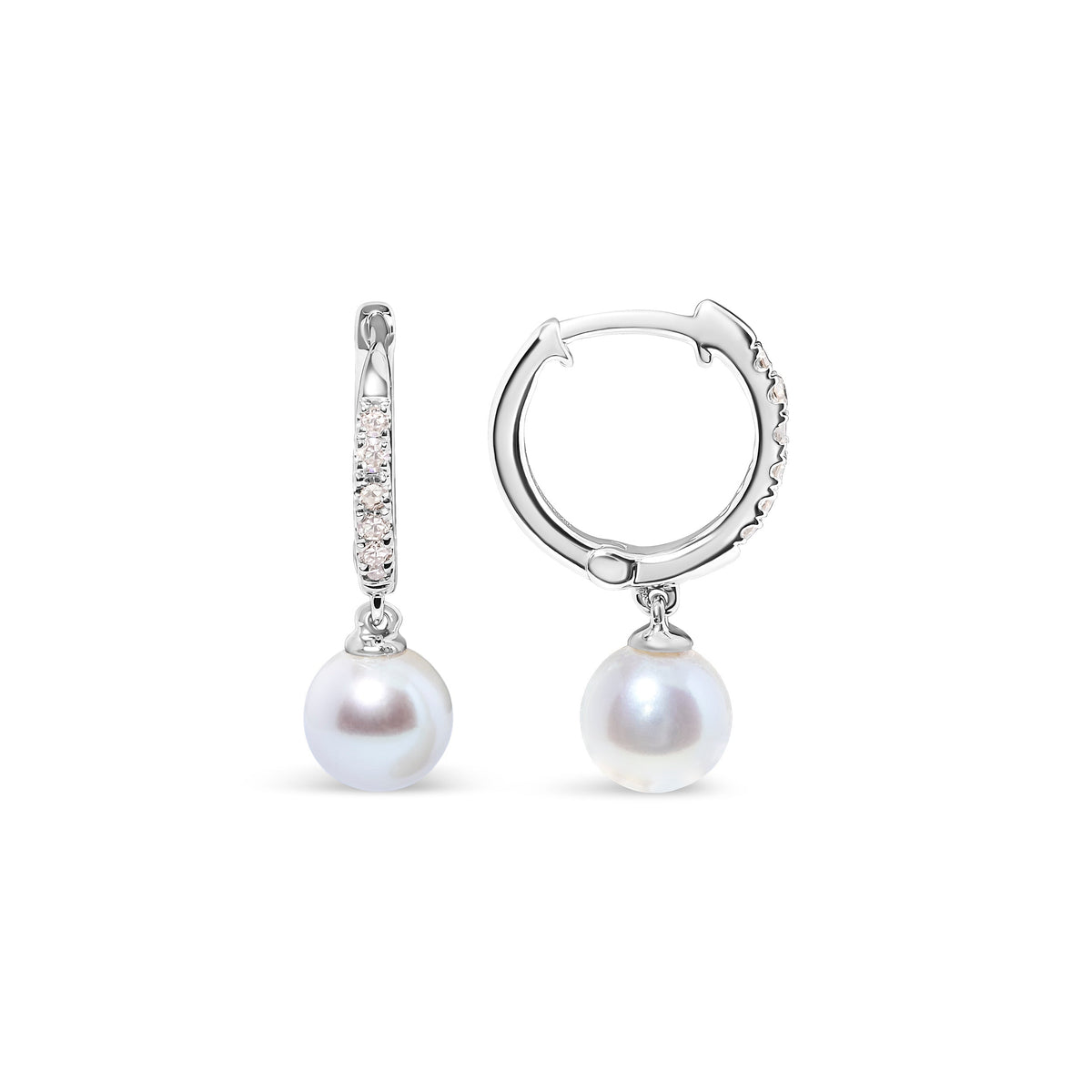 10K white gold pearl drop huggy earrings with diamond accents, 6x6 mm freshwater pearls, Bids.com on Tampa Home & Garden Store