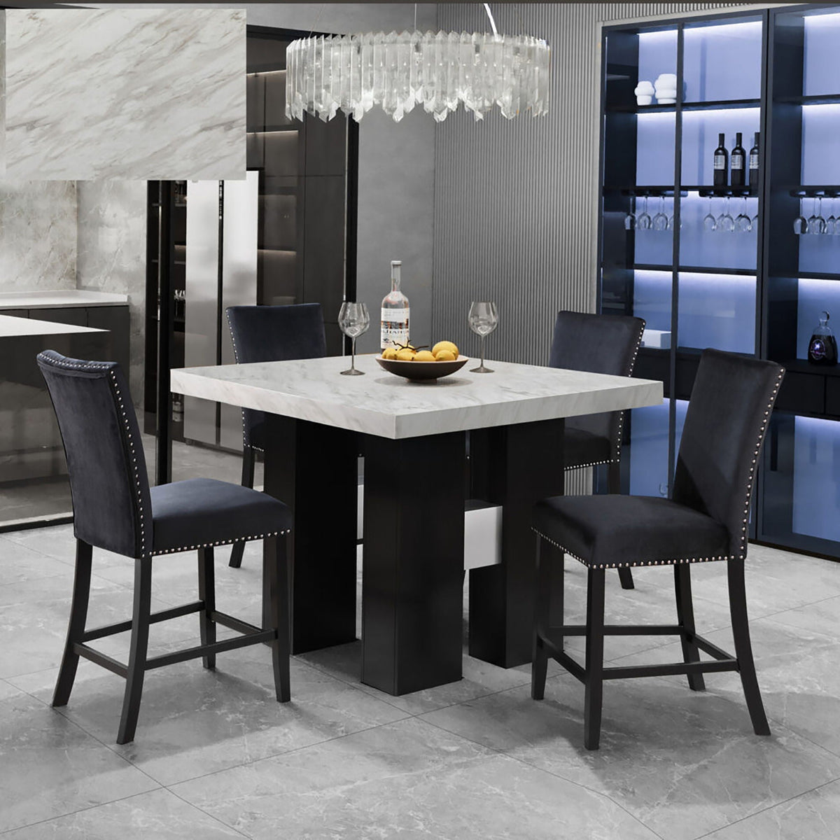 Mikha Bar Table extra thick white marble top with black base by HouseOfZazla on Tampa Home & Garden Store